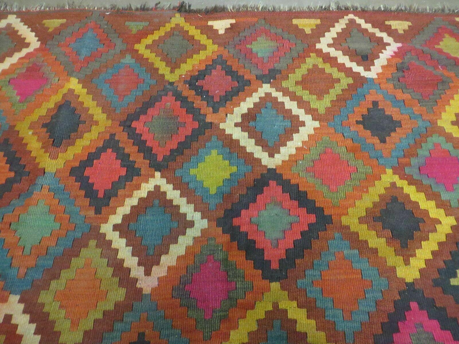 7' X10' Antique Afghan Kilim Handmade Flat Weave Wool Rug Vegy Organic Colorful - Jewel Rugs