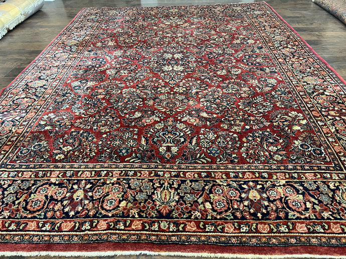 1920s Persian Sarouk Rug 9x12, Red Persian Carpet, High Quality Persian Rug, Allover Floral Pattern, Antique Oriental Rug, Wool Handmade Room Sized - Jewel Rugs