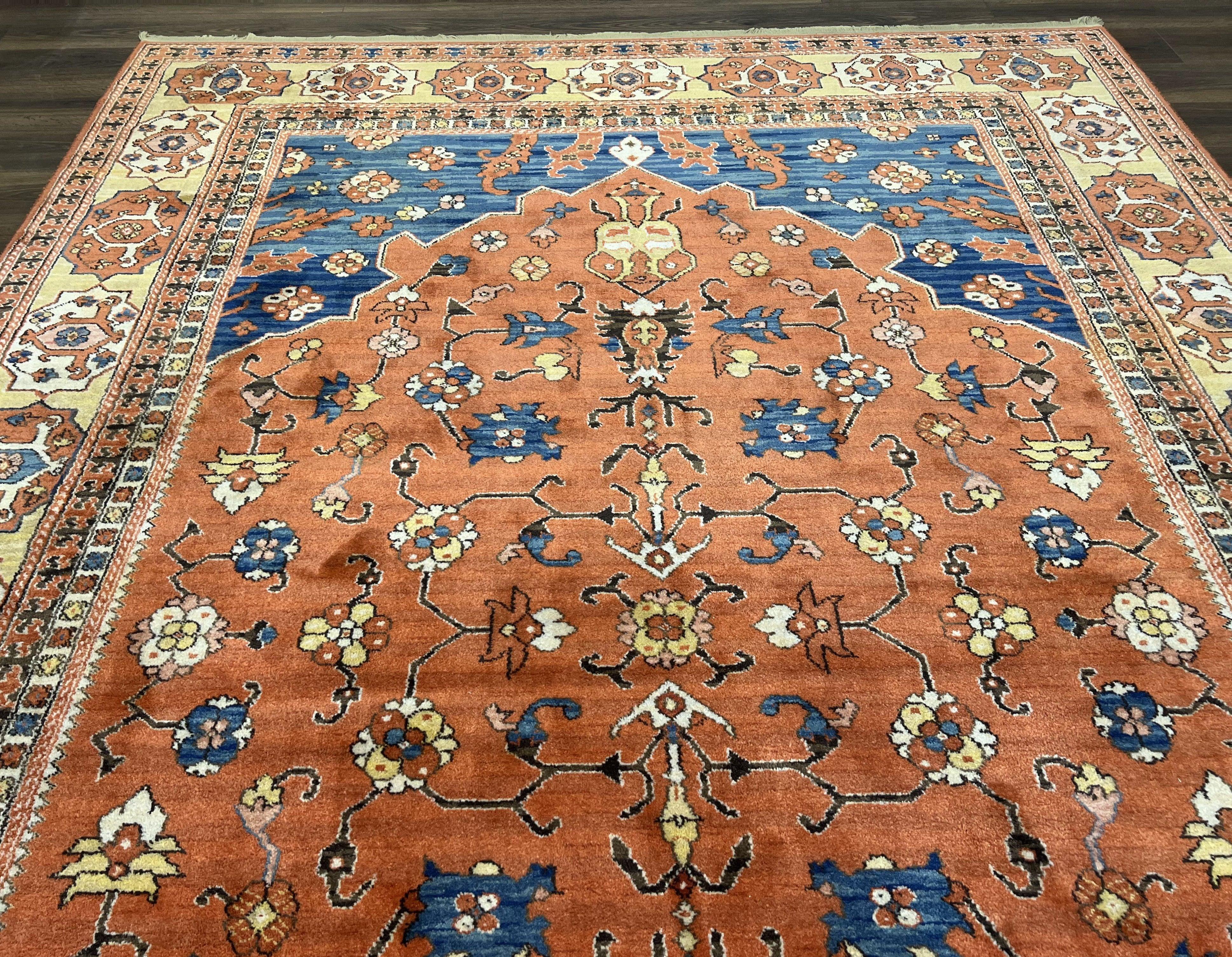 Karastan Rug 8' 2" x 11' 9", Karastan Williamsburg Rug Pattern #553 Turkish Church, Salmon Blue Golden Tan, Wool Karastan Carpet, Room Sized - Jewel Rugs