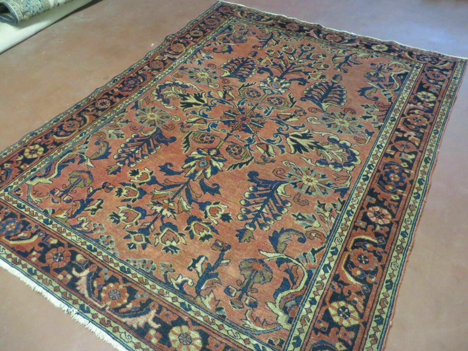 5' X 6' Antique Handmade India Floral Oriental Wool Rug Veg Dyes Organic Red Classical Traditional Home Décor - Jewel Rugs