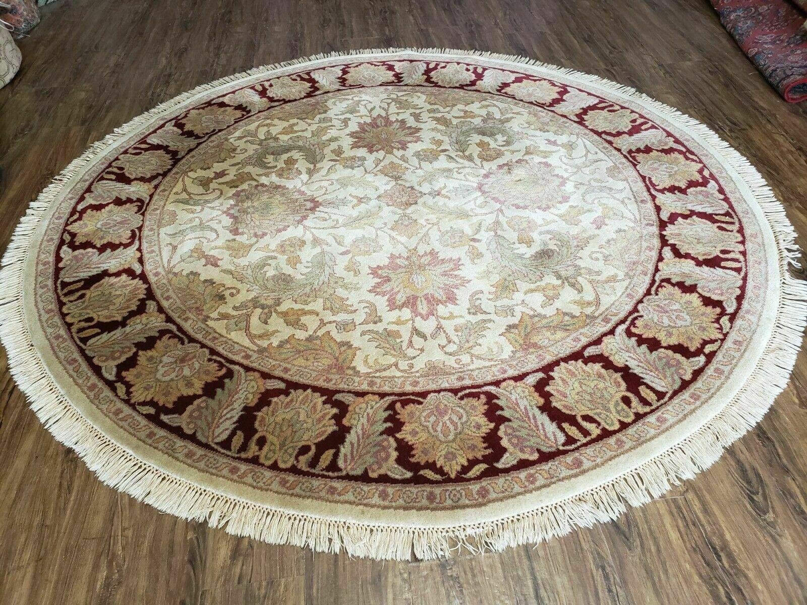 7' Vintage Round Handmade Indian Agra Wool Rug Tea Washed Veg Dyes Nice - Jewel Rugs