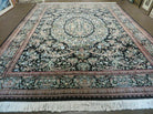 9' X 12' Vintage Handmade Pakistan Floral Wool Rug Black Detailed Nice - Jewel Rugs