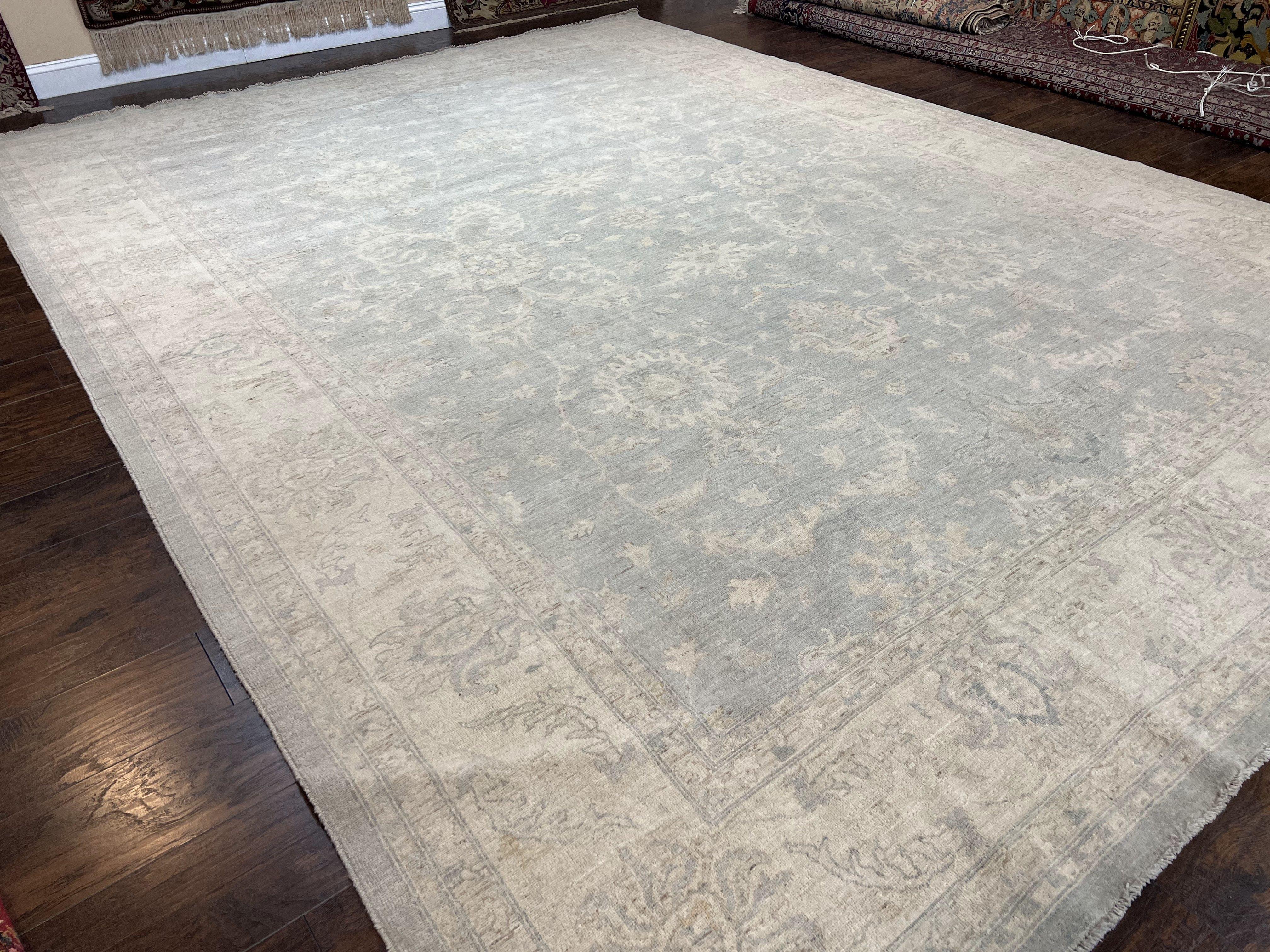 Turkish Rug 10x14 Oushak Carpet 10 x 14 Farmhouse Rug, Vintage Rug for Contemporary Modern Home, Neutral Colors, Light Gray-Blue Ivory, Wool - Jewel Rugs