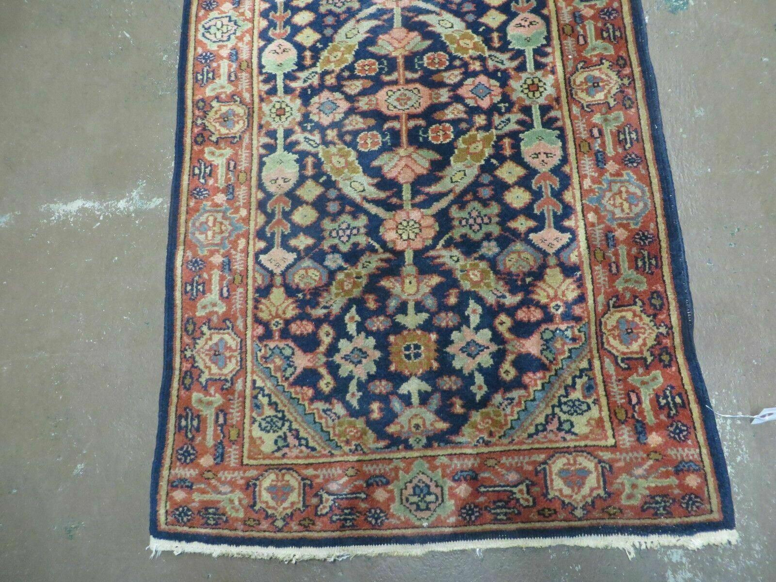 2' 2" X 9' Vintage Handmade Turkish Wool Runner Blue Oriental Rug Nice - Jewel Rugs