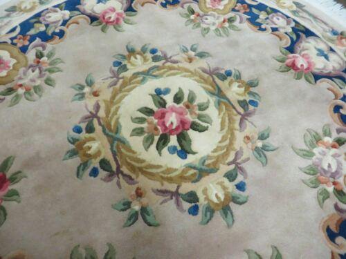 5' Vintage Round Handmade Chinese Peking Art Deco Wool Rug Flowers 90 Line - Jewel Rugs