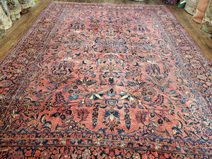 Antique Persian Oriental Rug 9x12, Room Sized 1920s Persian Area Rug, Hand-Knotted Fine Unique Carpet, Wool, Red Blue & Beige, Farmhouse Rug - Jewel Rugs