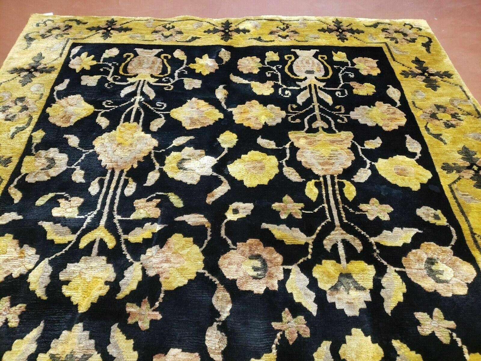 6' X 9' Modern Handmade Tibetan Nepal Wool Silky Rug Carpet Black Gold Nice - Jewel Rugs