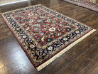 Indo Heriz Rug 6x9 Indian Persian Carpet, Vintage Rug 6 x 9 Oriental Rug, Hand Knotted Wool Rug Red Black Blue Colorful Allover Large Leaves - Jewel Rugs