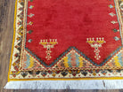 Vintage Moroccan Area Rug, Bright Red Hand-Knotted Wool Carpet, Medallion Area Rug, 4x6 Carpet, Office Room Rug, 3'4" x 6'4" - Jewel Rugs