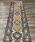 Colorful Turkish Runner Rug 3 x 13 ft, Caucasian Design, Vintage Runner Rug, Wool Hallway Runner, Blue Cream Yellow, Handmade Tribal Rug - Jewel Rugs