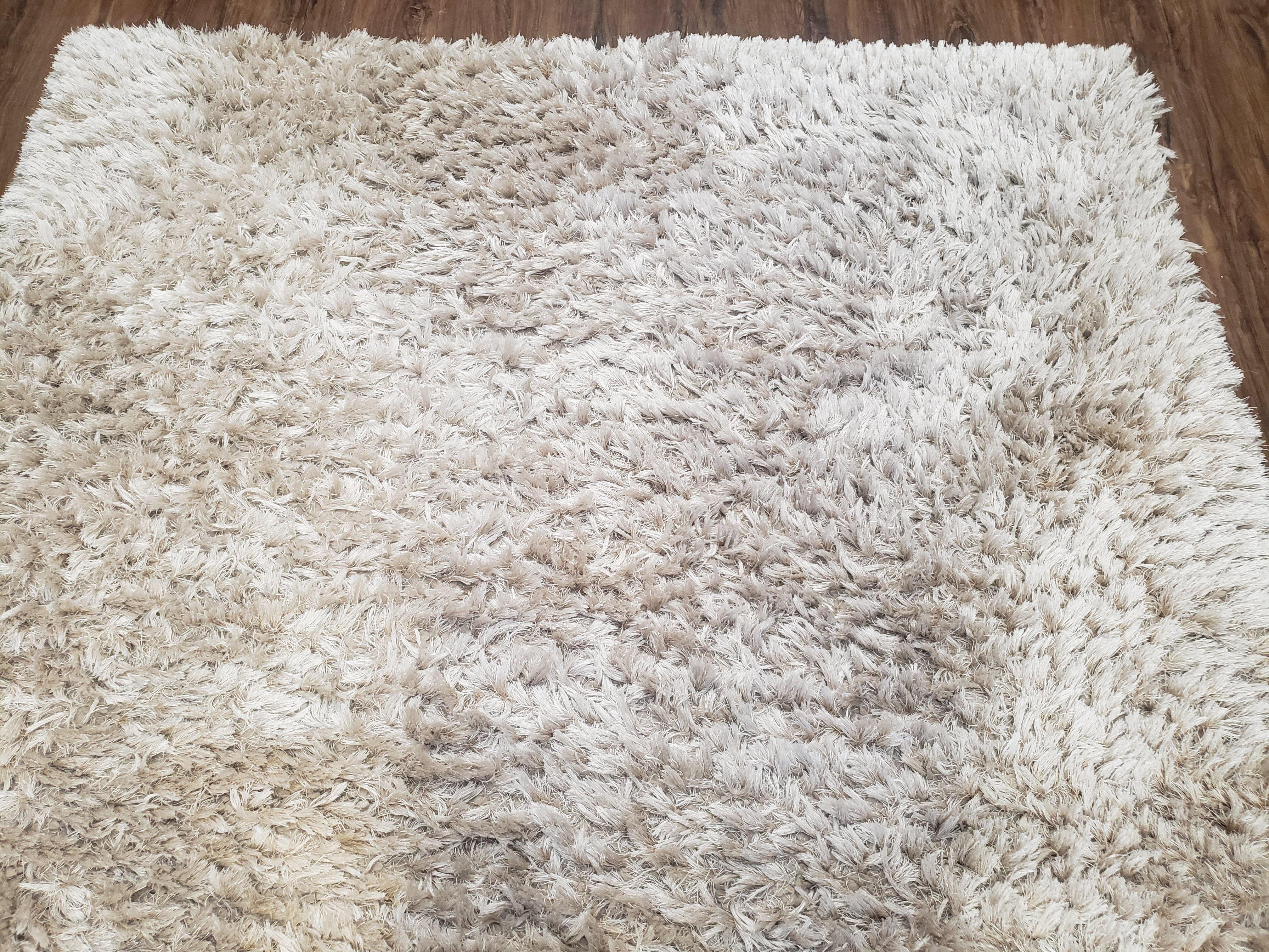 Ivory Shag Rug 5x7 - 6x7, Medium Flokati Carpet 5'7" x 7'2", Shaggy Solid Soft Plush Pile Bedroom Entryway Rug, Modern Contemporary Area Rug - Jewel Rugs