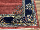 Large Persian Sarouk Rug 10x17, Open Field, Red and Navy Blue, Palace Sized Oversized Hand Knotted Wool Oriental Carpet Flowers Vases Antique 1920s - Jewel Rugs