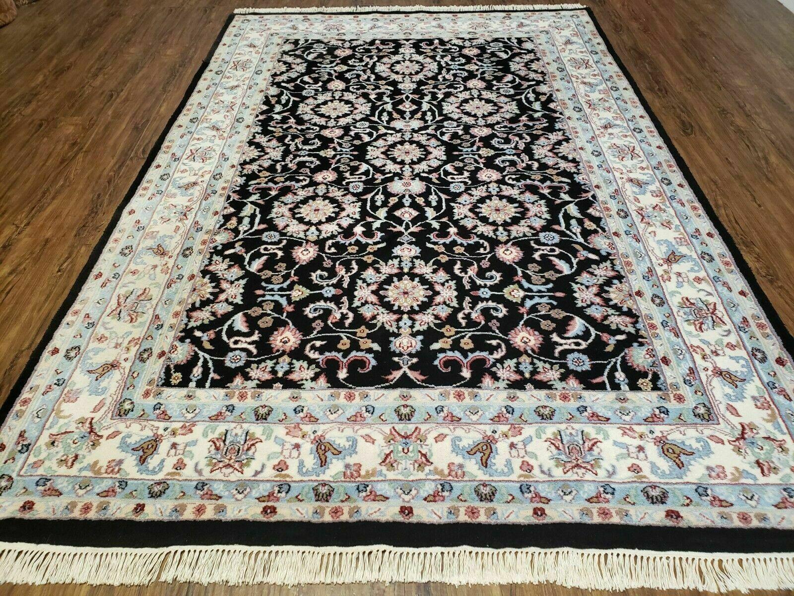 6' X 9' Handmade Indian Agra Wool Rug Carpet Vegetable Dyes Black - Jewel Rugs