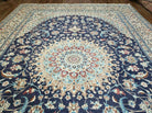 8' X 12' Finely Woven Handmade Persian Nain Oriental Floral Wool Area Rug - Ivory and Blue Carpet - Jewel Rugs