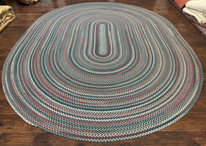 Large American Braided Oval Rug 9x12, Multicolor Braided Oval Carpet, Vintage Braided Rug - Jewel Rugs