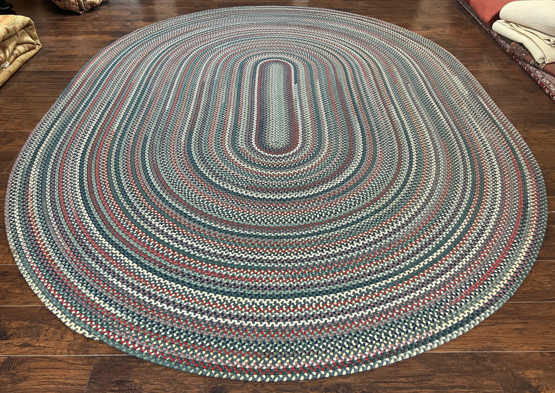 Large American Braided Oval Rug 9x12, Multicolor Braided Oval