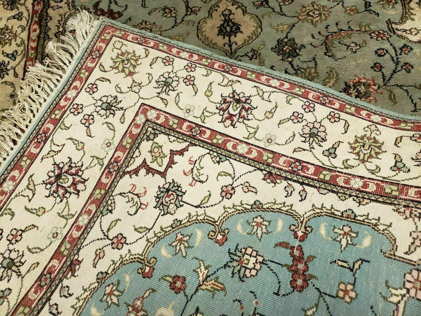 Silk Turkish Kayseri Rug 3x5, Light Mint Green and Ivory, Vintage Fine Silk Hand Knotted Oriental Carpet 3 x 5 ft, Floral Medallion, Nice - Jewel Rugs