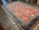 Indo Persian Heriz Rug 9 x 13 ft, Red and Navy Blue Oriental Carpet, Hand Knotted Wool Rug 9x13, Allover Pattern, Bohemian Rug, Living Room - Jewel Rugs