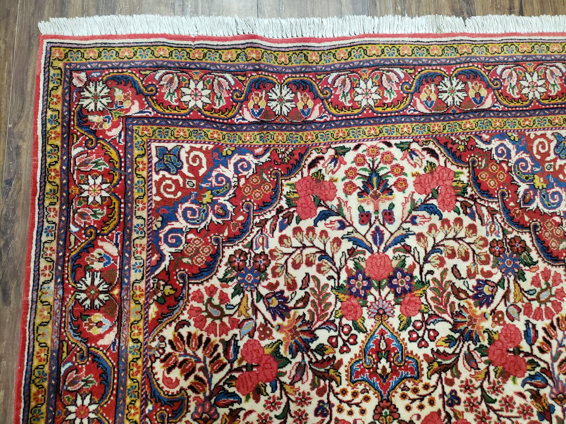 3' 4 x 3' 4 Red and White Bijar Floral Persian Rug (WOOL)