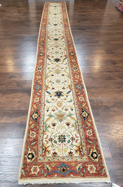 Extra Long Runner Rug 24 Ft, Skinny & Long Rug for Hallway Corridor 2.6 X  24 Indo Persian Vintage Wool Rug Green and Cream Handmade Oriental 