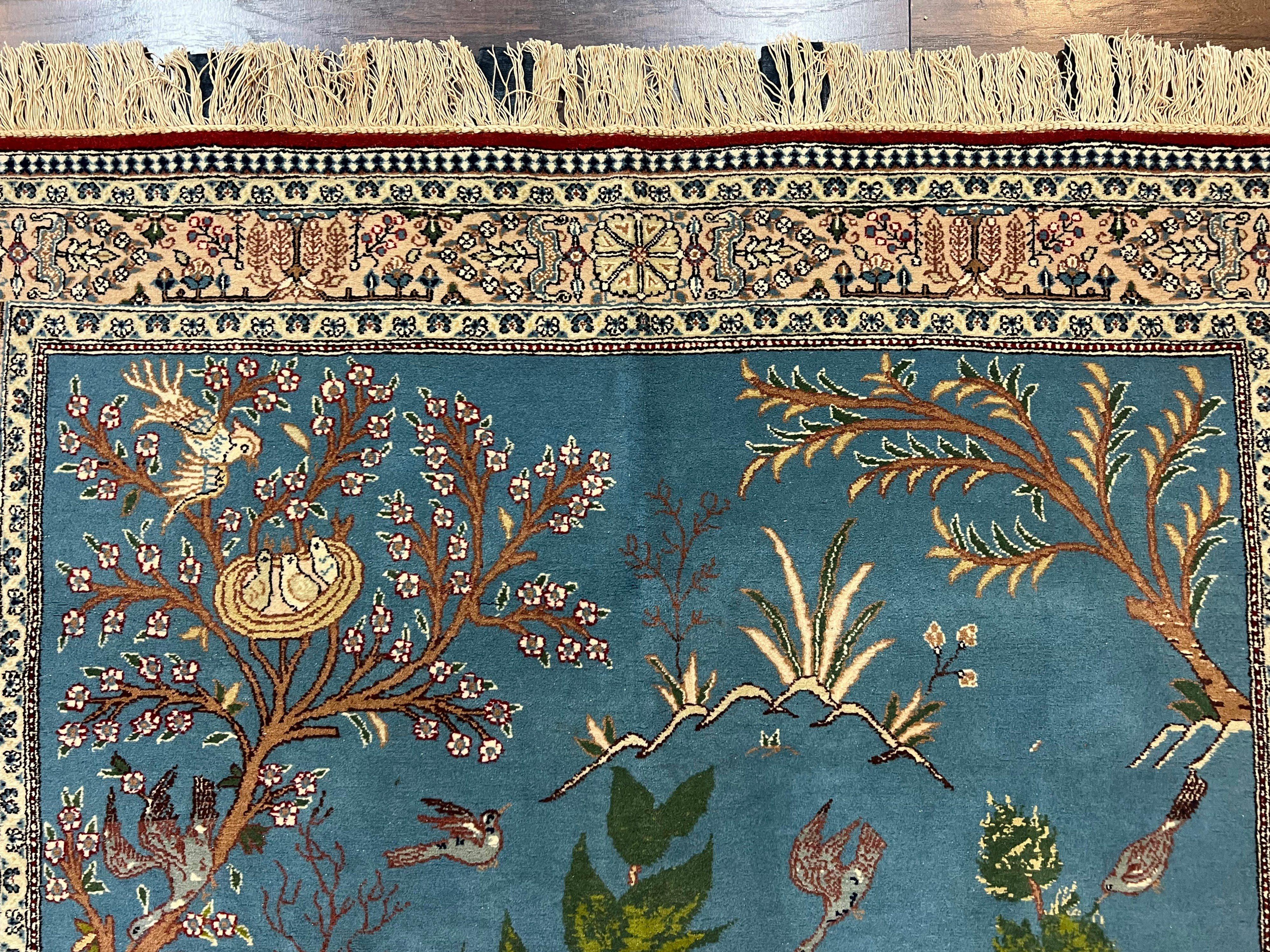 Vintage Persian Qum Pictorial Rug 5x7 - Wool & Silk - Jewel Rugs