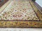 10' X 13' Vintage Hand-Knotted Made India Agra Wool Rug Vegetable Dye Ivory Gold - Jewel Rugs