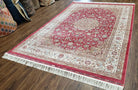 Red Silk Carpet 5.3 x 7.6 ft, Red & Beige Area Rug, Traditional Oriental Carpet All Silk, Bamboo Silk, Central Medallion, Allover Floral Rug - Jewel Rugs