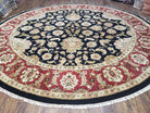 10ft Round Indian Mahal Rug, 10x10 Hand-Knotted Oriental Rug, Large Circular Handmade Rug, Midnight Blue Red and Beige, Allover Floral, Nice - Jewel Rugs