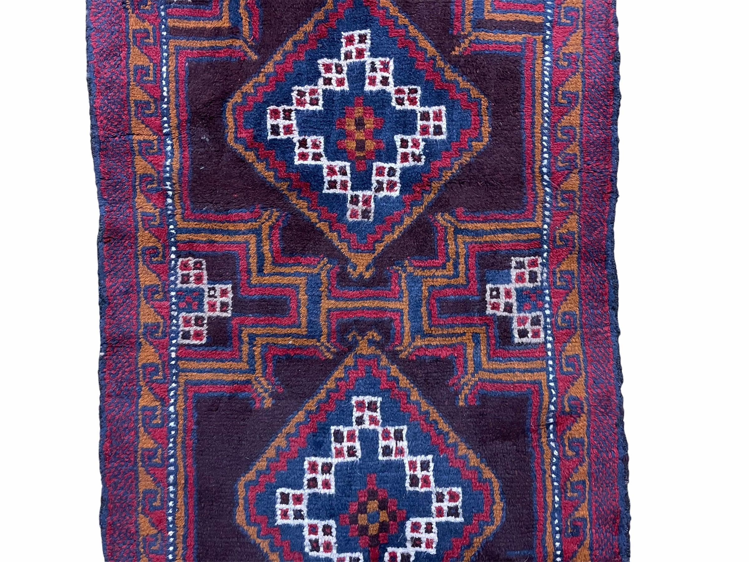 3 X 4.4 Vintage Handmade Tribal Wool Rug Baluchi Rug Afghan Rug Purple Blue Nice - Jewel Rugs