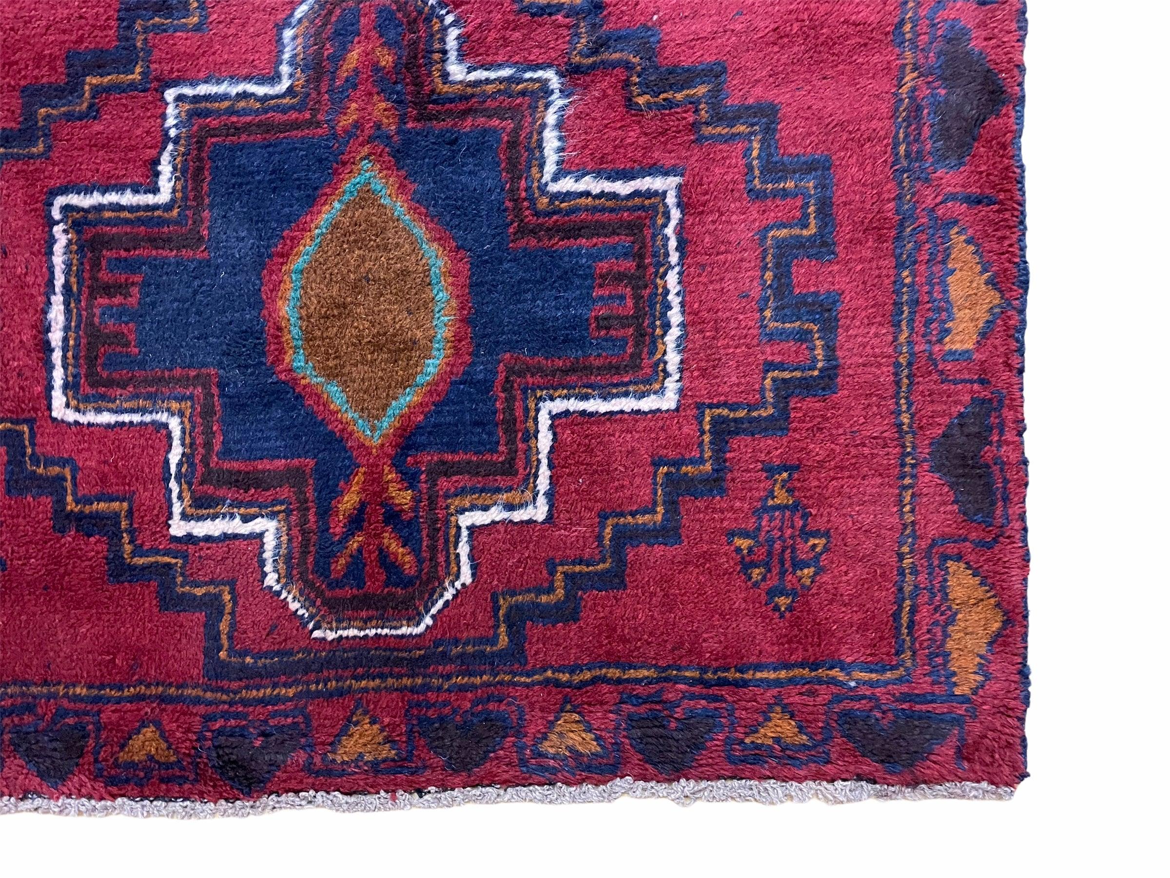 3X5 Vintage Handmade Tribal Wool Rug Balouchi Rug Afghan Blue Red 2' 11" X 4' 7" - Jewel Rugs