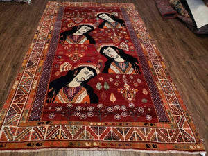5' X 9' Antique Handmade India Oriental Wool Rug Girls Image Vegy Dyes Organic - Jewel Rugs