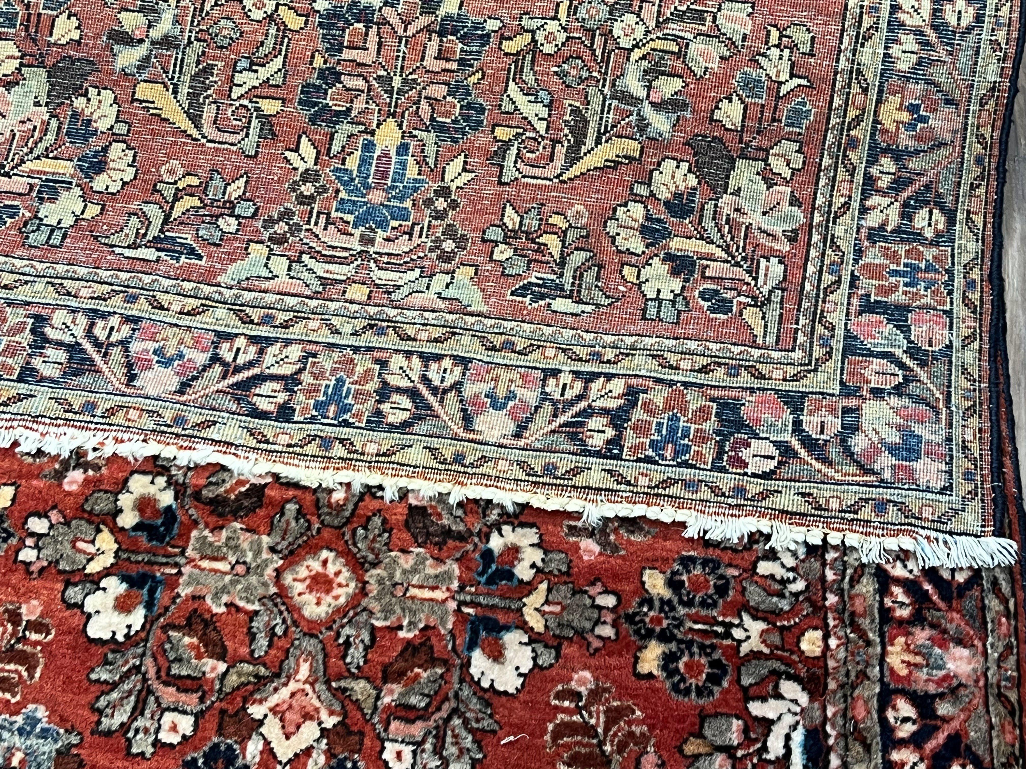 Persian Sarouk Rug 2.7 x 6.6, Antique Oriental Carpet, Short Runner Rug, Floral Rug, Red Dark Blue Cream, Hand-Knotted, High Quality, Authentic Wow - Jewel Rugs