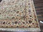 Large Oriental Rug 10x14, Persian Design Carpet 10 x 14, Vintage Hand-Tufted Wool Rug, Floral Medallion, Pastel Green Ivory Light Yellow - Jewel Rugs