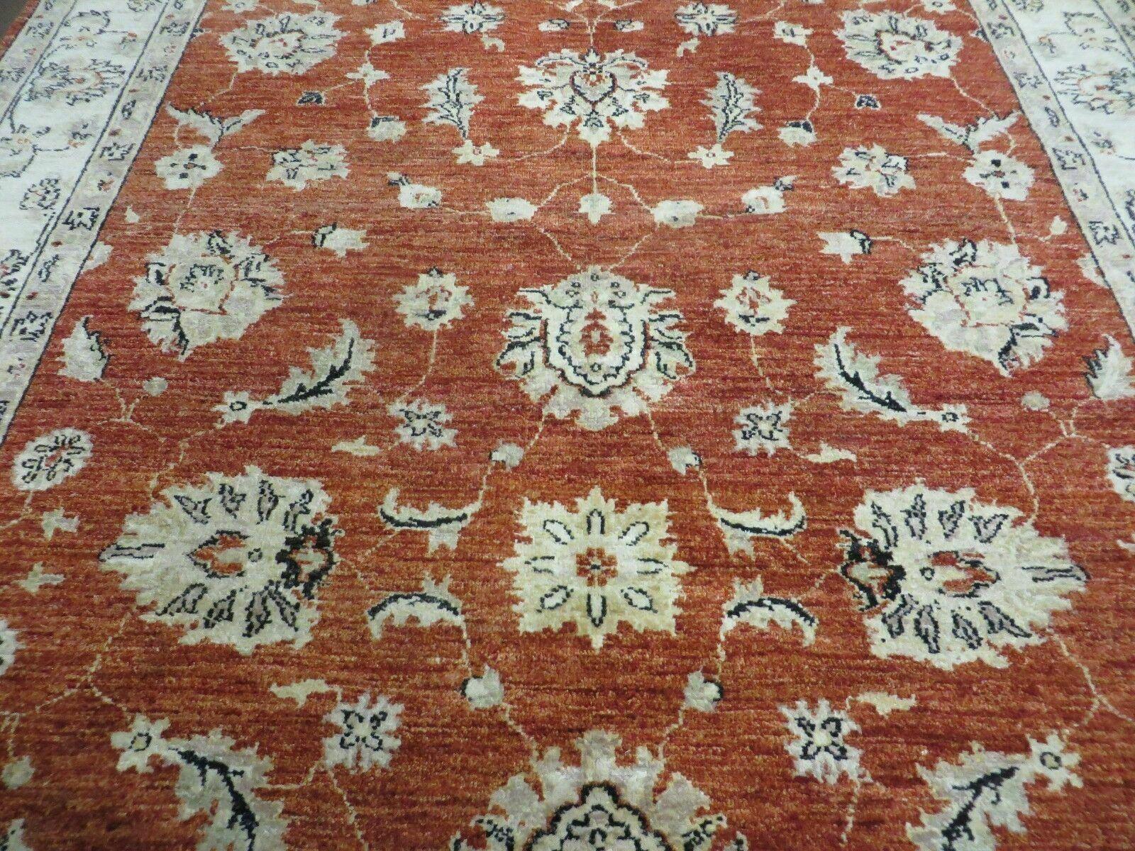 6' X 9' Vintage Fine Handmade Peshawar Agra Chobi Wool Rug Vegy Dye Tomato Nice - Jewel Rugs