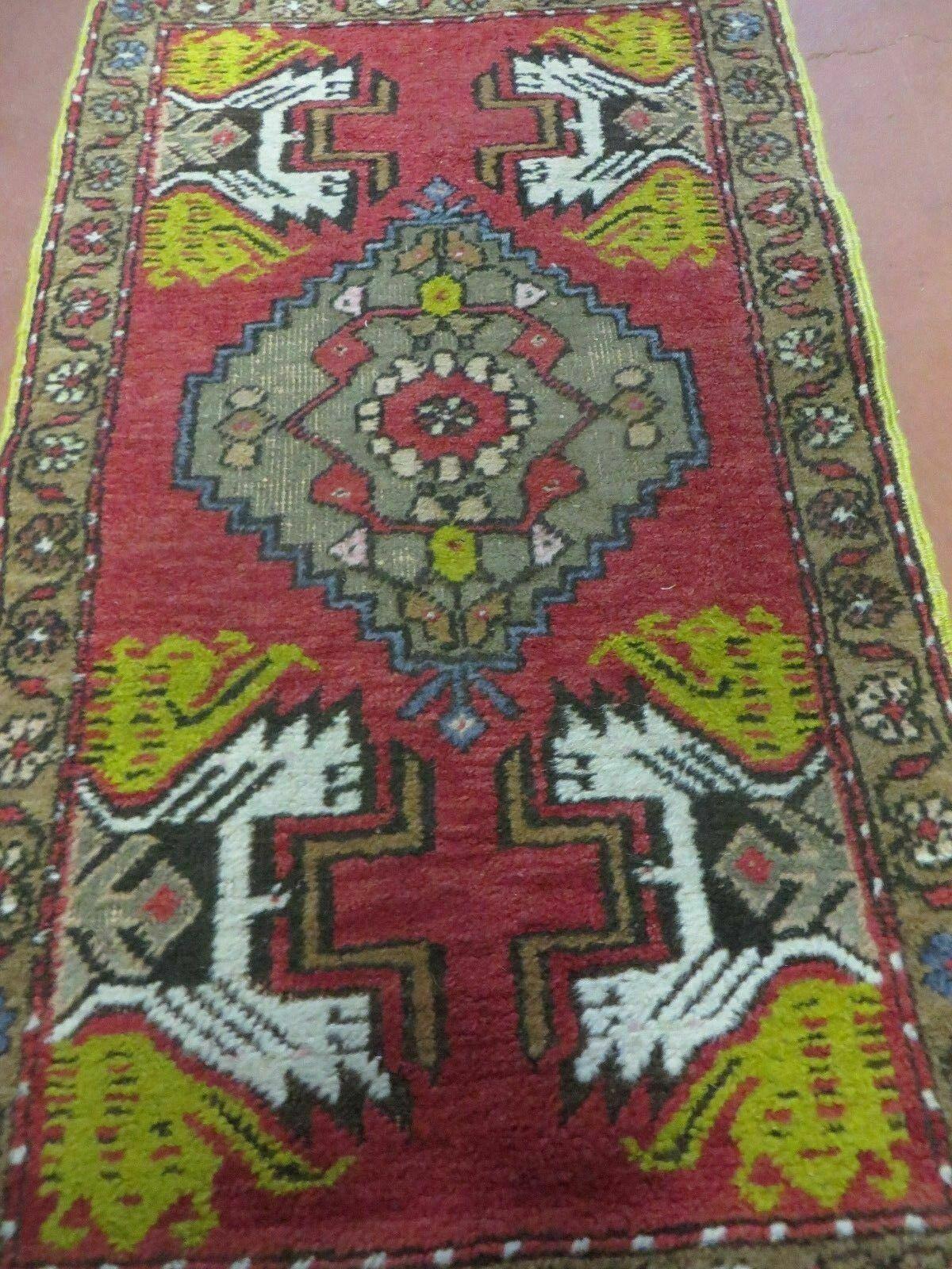 20" X 38" Antique Handmade Turkish Oushak Oshak Yastik Wool Rug Mat Turkey Nice - Jewel Rugs