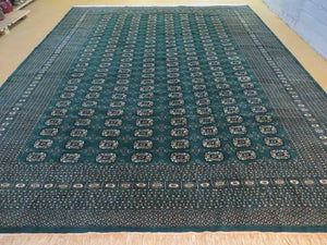 10' X 12' Handmade Pakistani Bokhara Turkoman Dark Green Wool Rug - Jewel Rugs