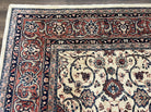 Beautiful Persian Sarouk Rug 10x14, Wool Hand-Knotted Ivory Antique Oriental Carpet 10 x 14, Ivory/Cream Red Blue, 1940s, Top Quality Fine Handmade - Jewel Rugs