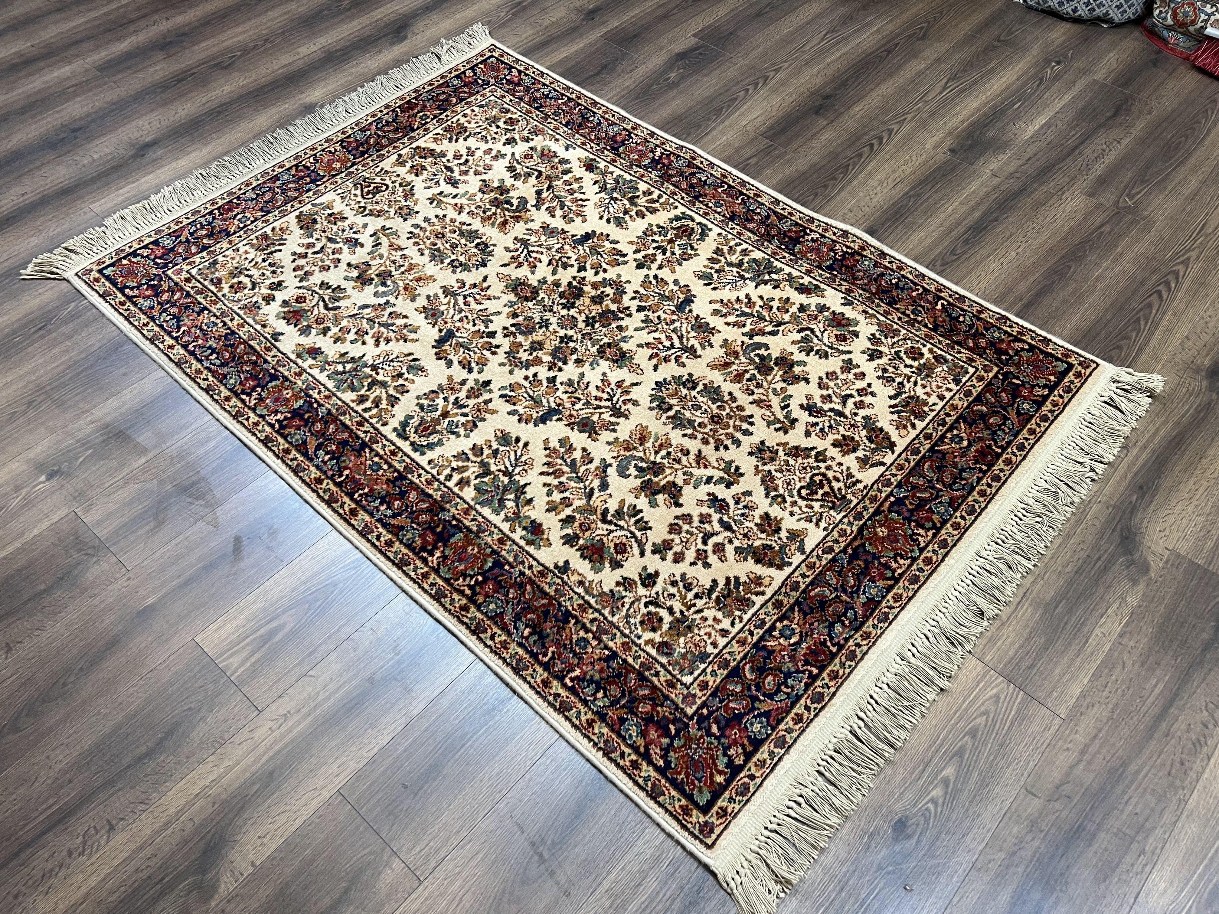 Karastan Rug 4.3 x 6, Karastan Ivory Sarouk #760 Wool Carpet, Vintage Original Collection 700 Series Discontinued, Floral Oriental Rug, Nice - Jewel Rugs