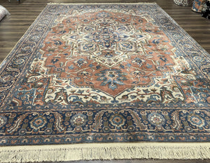 8.8 x 12 Karastan Antique Serapi Rug #744, Original 700 Series Karastan Area Rug, Power-Loomed Wool Carpet, Red Blue Ivory, Heriz Serapi Rug - Jewel Rugs