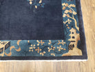 Antique Chinese Peking Area Rug, Hand-Knotted, Dark Blue, Wool, 5x7 Asian Pagoda Oriental Carpet, Rare, 5'1" x 7'6" Traditional Chinese Rug - Jewel Rugs