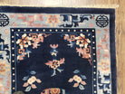 Antique Blue Chinese Peking Rug 3x5, Wool Hand-Knotted Chinese Art Deco Asian Carpet, 3 x 5 Small Entryway Rug, Dark Blue & Beige, Handmade - Jewel Rugs