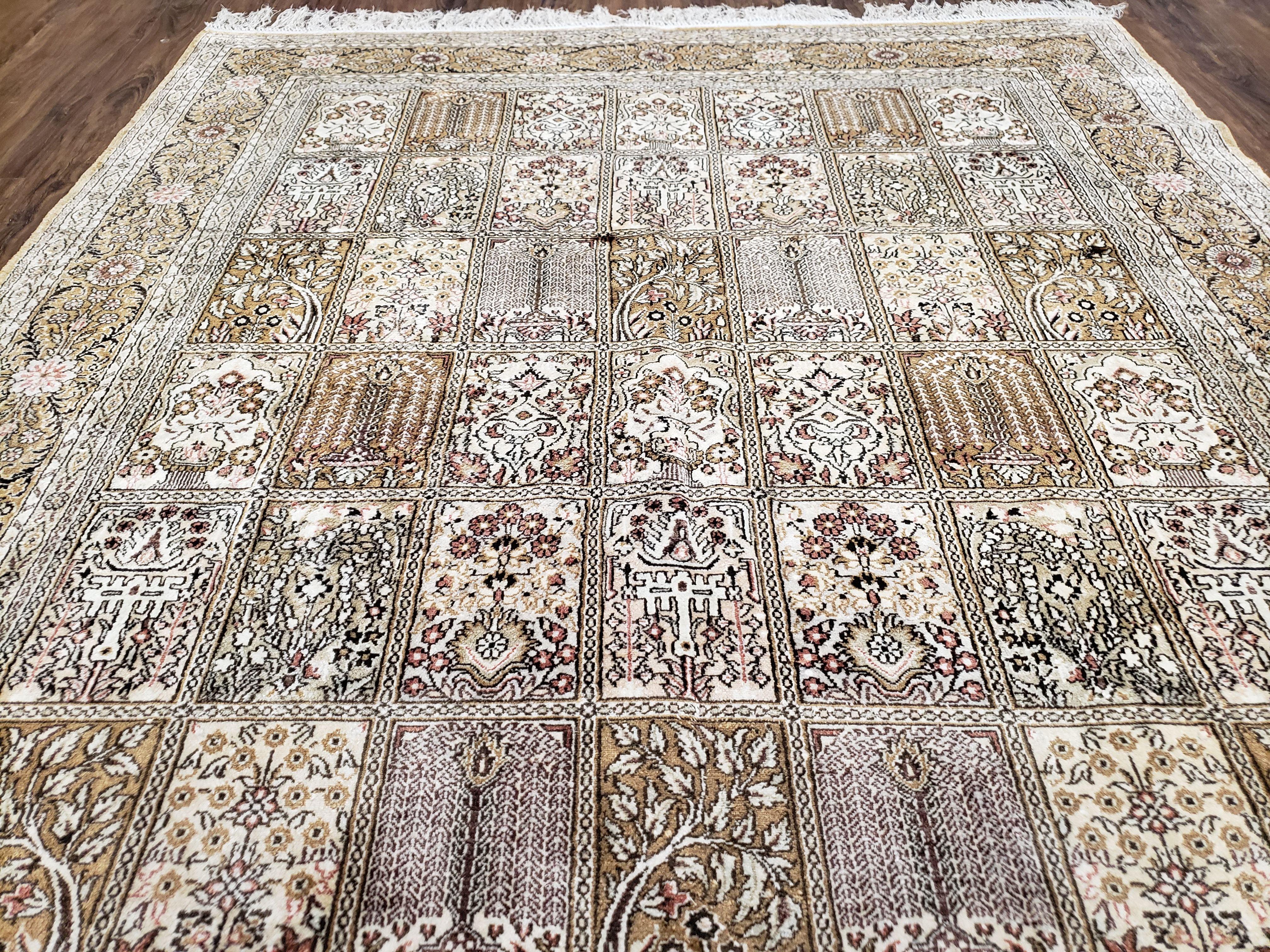 5x8 Top Quality Handmade Kashmir Silk Area Rug Paneled Four Season Garden Design - Jewel Rugs