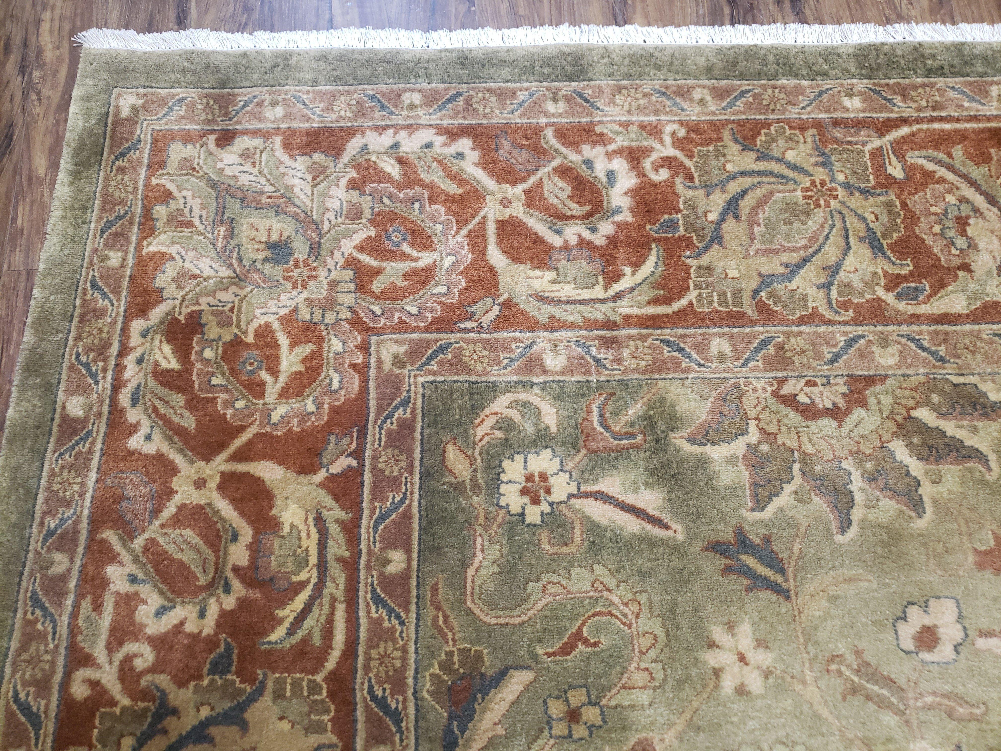 Vintage Indo Mahal Area Rug 9x12, Wool Hand-Knotted Laurel Green & Auburn Indian Carpet, 9 x 12 Floral Carpet, Living Room Rug - Jewel Rugs