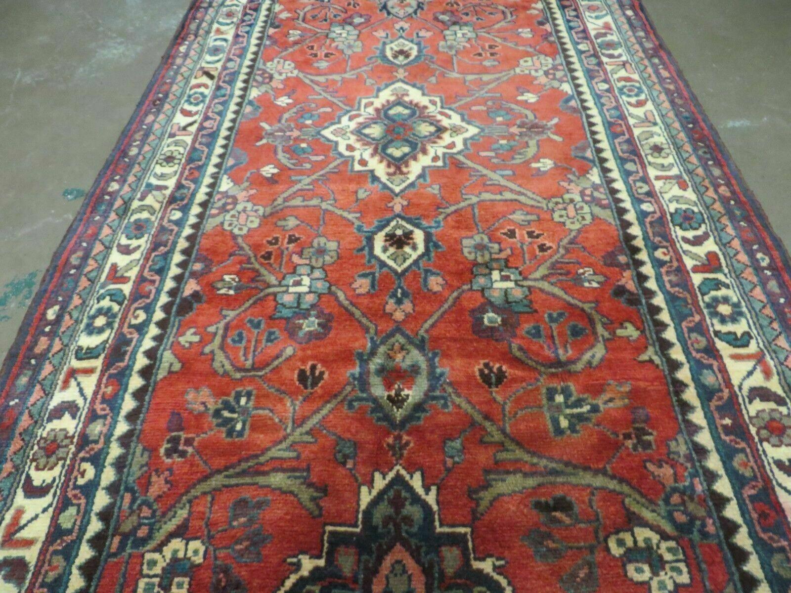 3' 8" X 10' 3" Antique Handmade Turkish Wool Runner Red Rug - Jewel Rugs