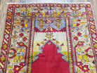 Antique Turkish Prayer Rug 3.8 x 5ft, Colorful Prayer Rug, Red Blue Gold Multicolor Turkish Anatolian Carpet, Handmade Hand-Knotted, Wool - Jewel Rugs