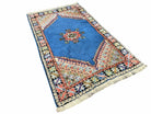 Vintage Moroccan Tribal Rug 2' 9" x 4' 7", Hand-Knotted Wool Medallion Carpet, 2.5 x 4 to 3x5 Boho Area Rugs, Small Oriental Blue Accent Rug - Jewel Rugs