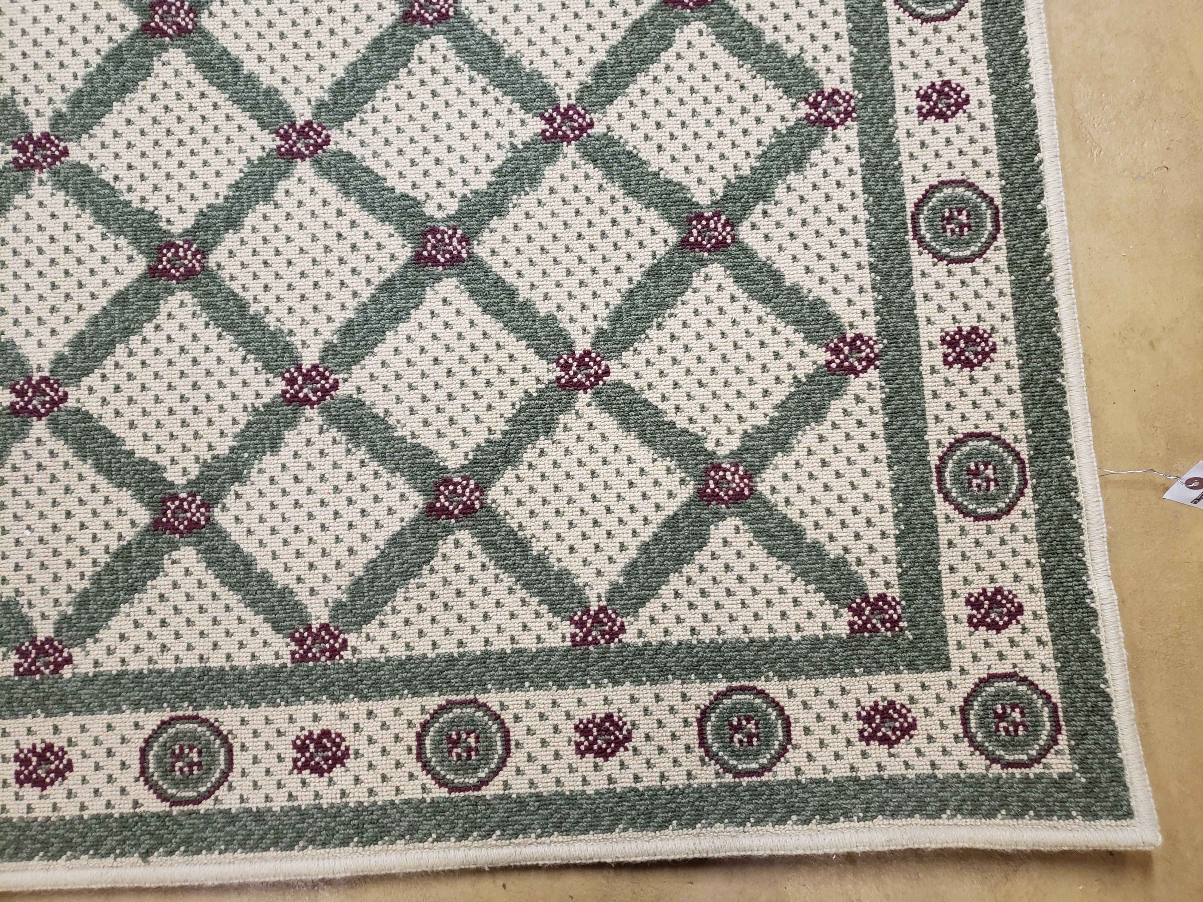 4x5 Panel Design Rug, 4' x 5' Power-Loomed Vintage Rug, Beige & Pine Green Carpet - Jewel Rugs