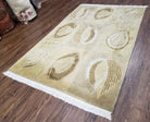 Contemporary Stickley Designer Rug 4x6, Wool Hand-Knotted Cream Beige Mocha Modern Nepali Tibetan Carpet, 4 x 6 Foyer Room Soft Rug, Leaves - Jewel Rugs