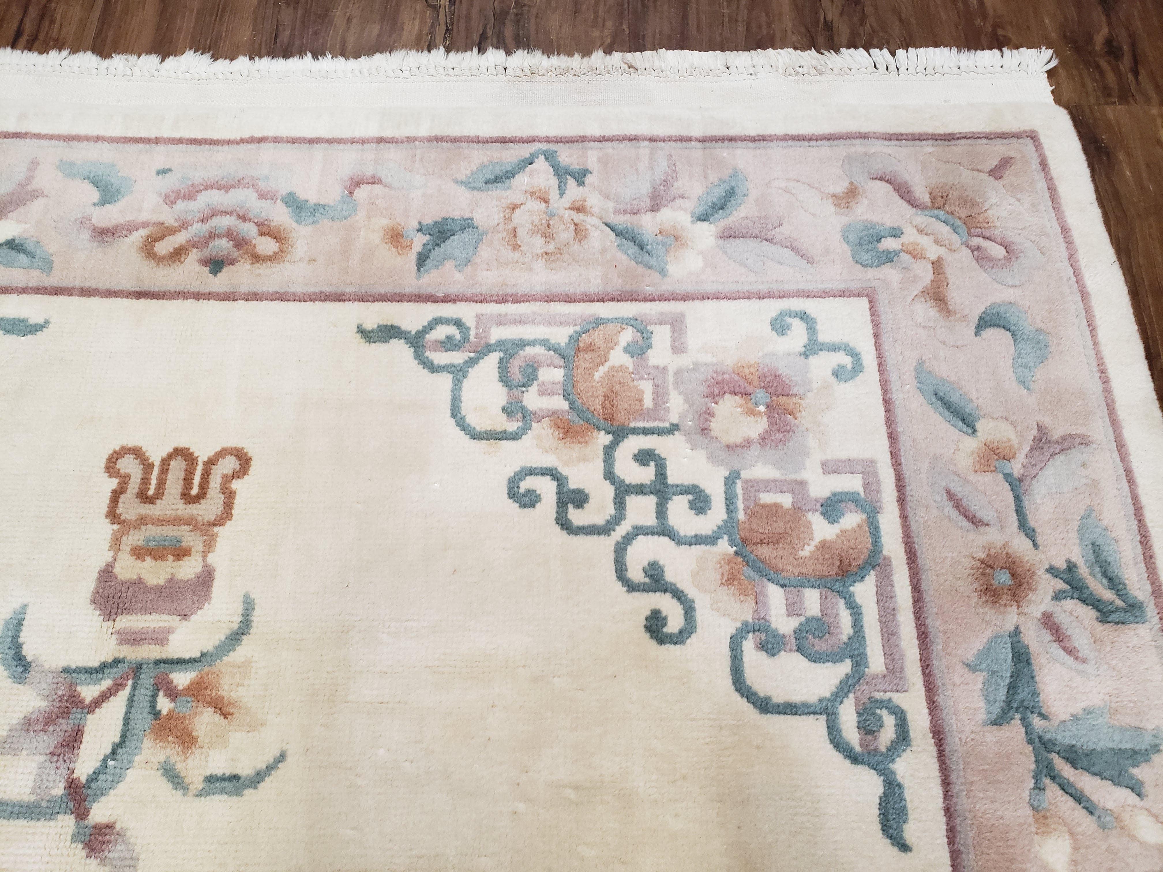 Art Deco Rug, 6x9 Rug, Ivory Rug, Ivory and Gray Rug, Chinese Rug, Chinese Art Deco Rug, Art Deco Carpet, Vintage Rug, Hand Knotted Wool Rug - Jewel Rugs