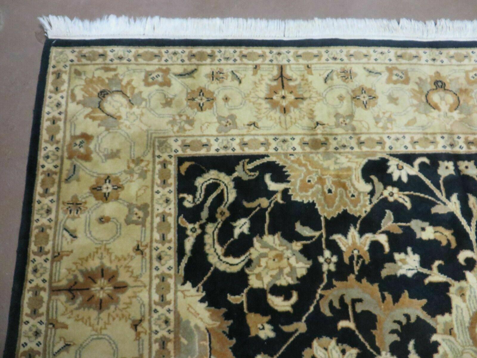 6' X 9' Handmade India Jaipur Floral Oriental Wool Rug Veg Dyes Black # M703 - Jewel Rugs